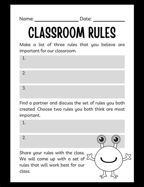 Classroom Rules Worksheet, School Worksheet, Class Handout, Cute Alien, Student Engagement ...