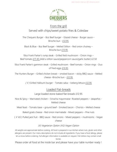 Menu at Chequers Pub And kitchen, Burbage, Lutterworth Rd