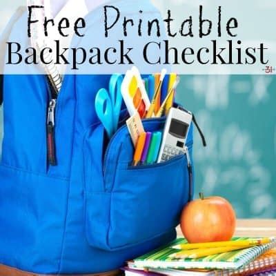 Printable School Backpack Checklist - Find a Free Printable