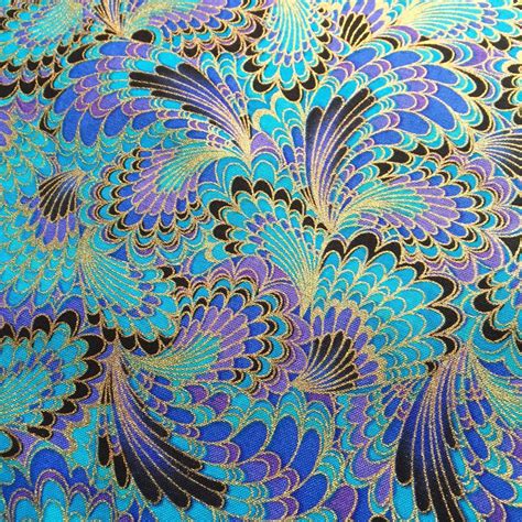 Peacock feather pattern fabric Retro style fabric Calico Printed cotton ...