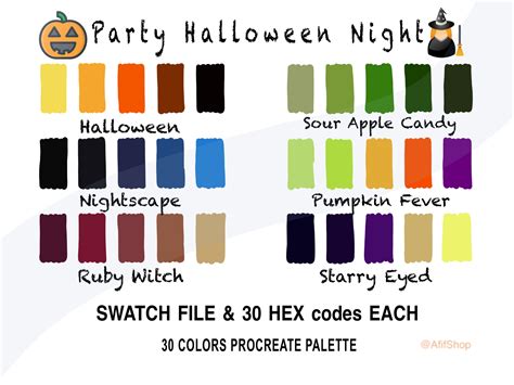 Halloween Color Palette, 120 Colors, 4 Swatches, HEX Codes for Party Night, Ipad, Procreate App ...