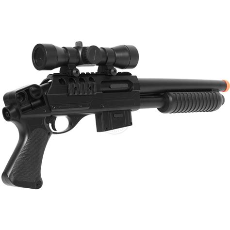 Double Eagle Tactical Sawed-Off Pump Action Airsoft Shotgun w/ Scope ...