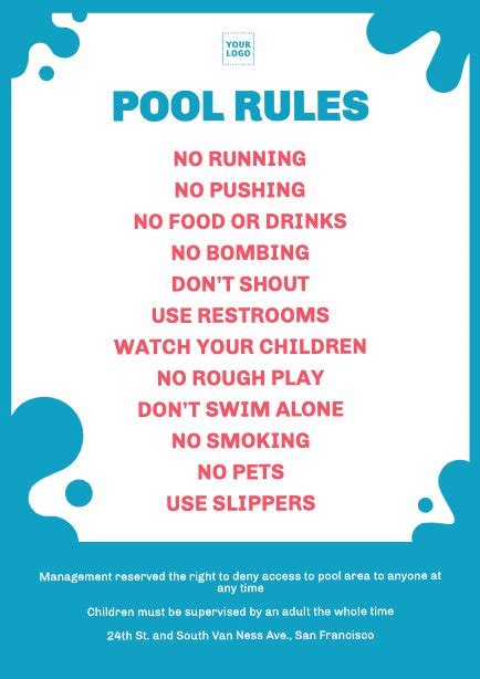 Edit swimming pool rules and regulations signs