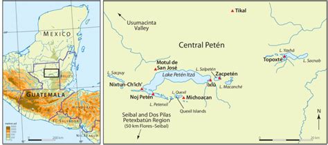 Map of the Lake Petén region, Guatemala showing the location of sites ...