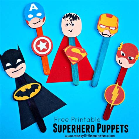 Superhero Puppet Craft with Free Printable - Messy Little Monster