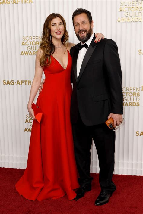 Adam Sandler's Wife Jackie Stun in a Low-Cut Red Gown During SAGs