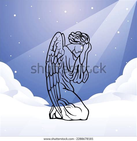 Angel Praying Illustration Silhouette Background Clouds Stock Vector ...