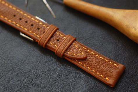 Light Brown Leather Watch Band With Orange Stitching 15mm - Etsy