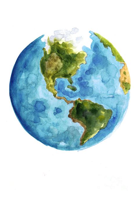 Earth America Watercolor Poster Painting by Joanna Szmerdt