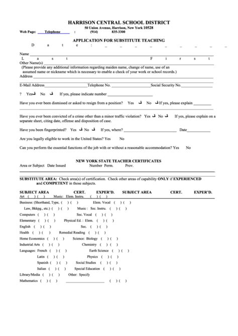 Fillable Substitute Teacher Application Form printable pdf download