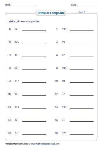 Identifying Prime And Composite Numbers Worksheet