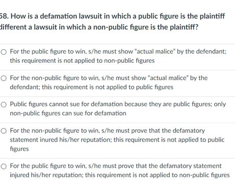 Solved 8. How is a defamation lawsuit in which a public | Chegg.com