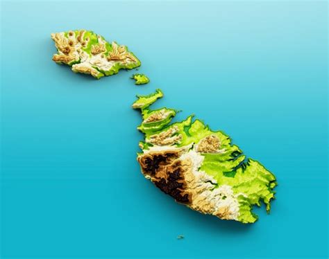 Premium Photo | Malta map shaded relief color height map on the sea blue background 3d illustration