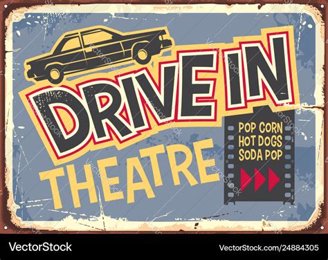 Drive in theater vintage sign design Royalty Free Vector