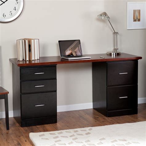 Neat Black Desk With Drawers 14 Inch Deep Shelf