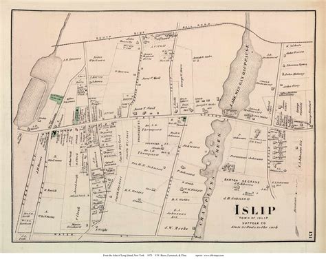 Islip Village 1873 Old Map Long Island New York With Homeowner - Etsy UK