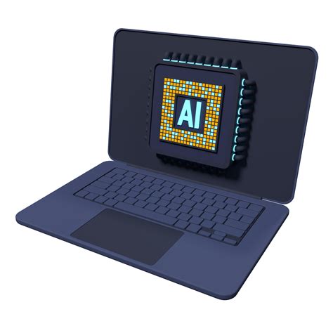 3D render laptop computer with microchip. AI chip hardware concept ...