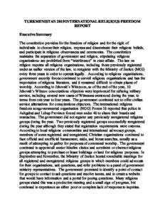TURKMENISTAN 2019 INTERNATIONAL RELIGIOUS FREEDOM REPORT - United States Department of State