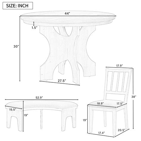 5-Piece 44" Round Dining Table Set with Curved Bench & 3 Padded Chairs - Bed Bath & Beyond ...