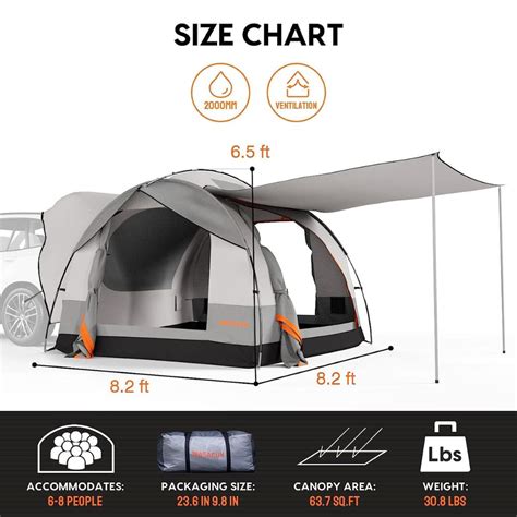 WASAGUN SUV Tent w/ Removable Sun Shelters, PU2000mm, Waterproof Rain ...