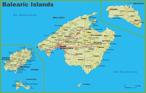 Balearic Islands road map | Balearic islands, Map, Island