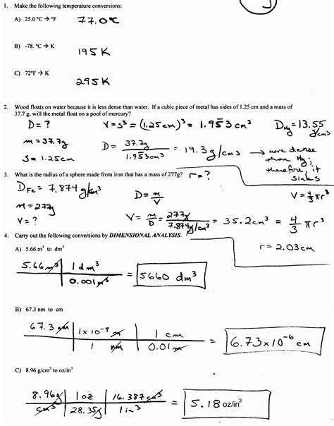 Dimensional Analysis Chemistry Worksheet