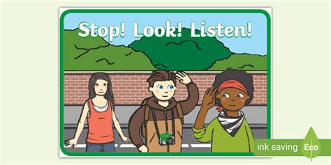 Stop Look and Listen Road Safety Display Poster