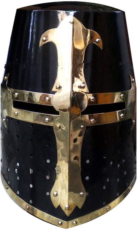 Amazon.com: Medieval Knight Crusader Armour Helmet Black and Brass ...