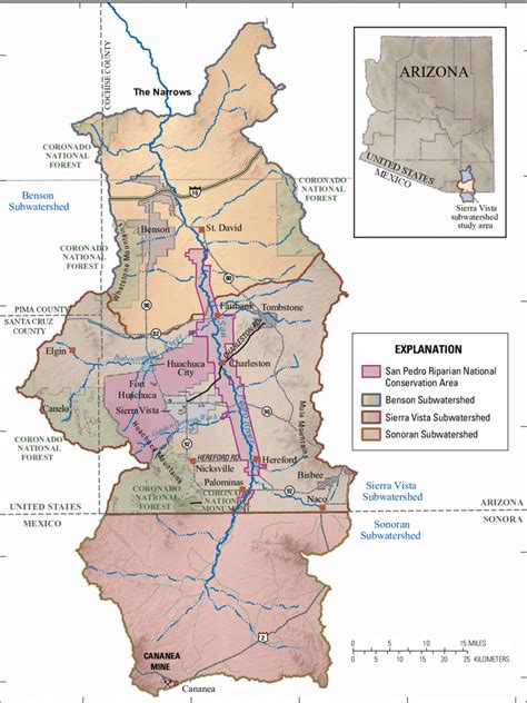 Map of the Upper San Pedro Basin, the Sierra Vista Subwatershed, and ...