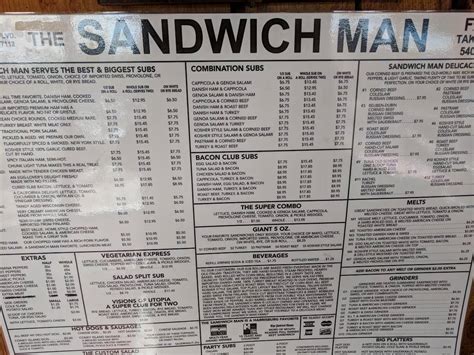 Menu at Sandwich Man restaurant, Paxtonia, Allentown Blvd