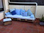 Cushioned Wood Pallet Sofa on Wheels + Ottoman - 101 Pallets