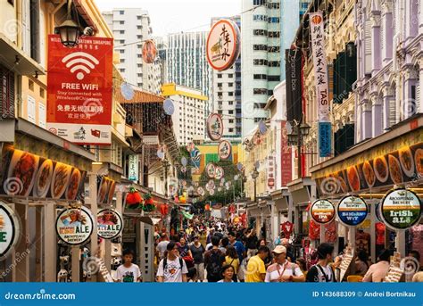 Crowded Street with Street Food in Chinatown in Singapore Editorial Stock Image - Image of ...