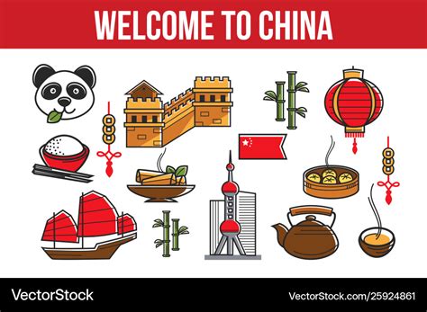 Welcome to china national symbols traveling Vector Image