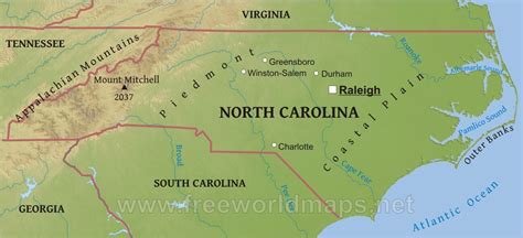 Physical map of North Carolina