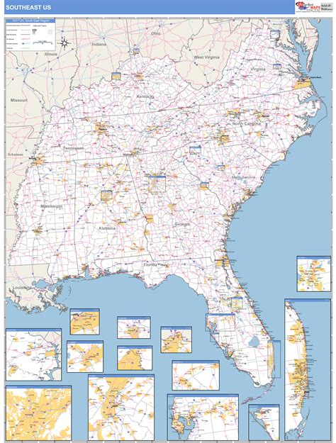 US Southeast 2 Regional Wall Map Basic Style by MarketMAPS - MapSales