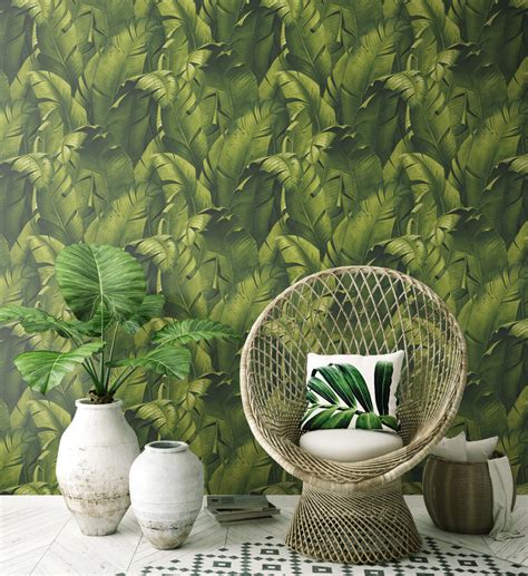 Tropical Banana Leaf Peel-and-Stick Wallpaper in Green by NextWall – BURKE DECOR