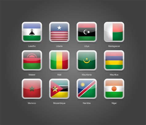 Premium Vector | 3d glossy square round shaped icons for flags of ...
