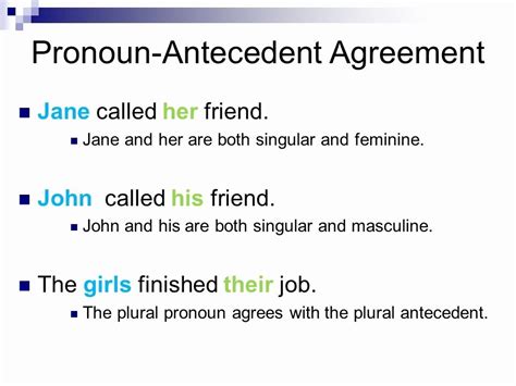 Pronoun-Antecedent Agreement Rules