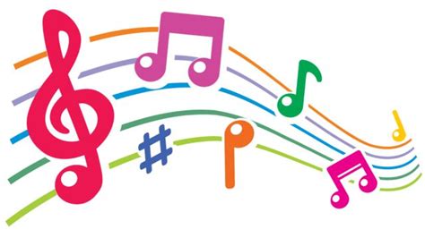 colorful music notes with musical symbols in the background