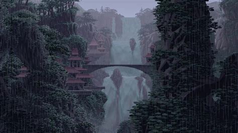 Rainy Waterfall Pixel Live Wallpaper - WallpaperWaifu