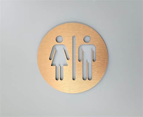 4-inch bronze bathroom sign. Gender neutral restroom signs. Male and Female toilet. All gender ...