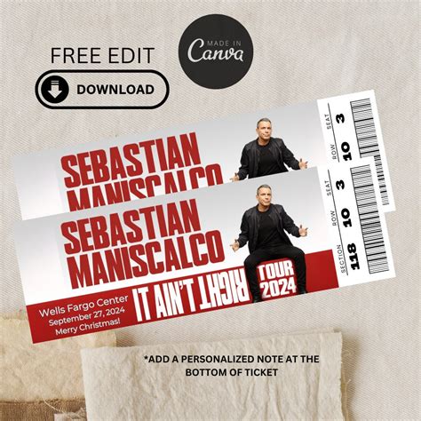 Sebastian Maniscalco Tour, Editable Ticket, Ticket Gift, It Aint Right ...