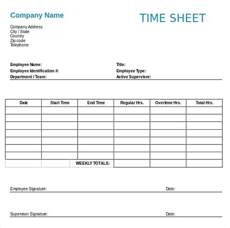 Weekly Timesheet Spreadsheet ~ Excel Templates