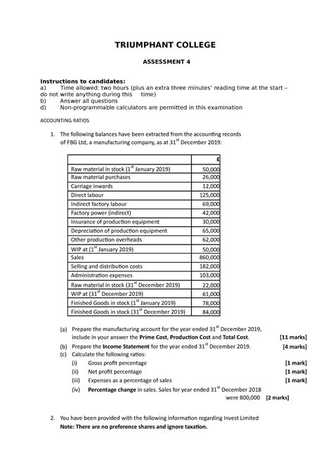 Assessment 4 - fINANCIAL aCCOUNTING aSSIGNMENT - TRIUMPHANT COLLEGE ASSESSMENT 4 Instructions to ...