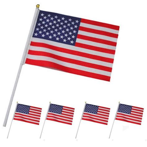 2020 Hand Held Stick Flags On Wood Stick Polyester Usa American Flag Stars Stripes Festival ...