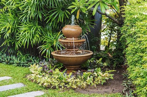 Landscape Around Water Fountain | Backyard Design Ideas