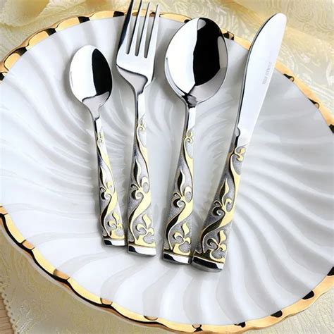 4pcs/Lot Western Stainless Steel Flatware Sets Gold Plated Cutlery Set ...