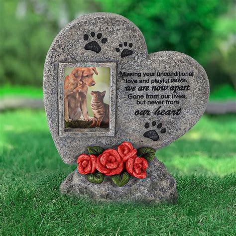 Buy Trwcrt Paw Print Pet Memorial Stone for Dog Cat Keepsake, Heart Shaped Pet Grave Markers ...