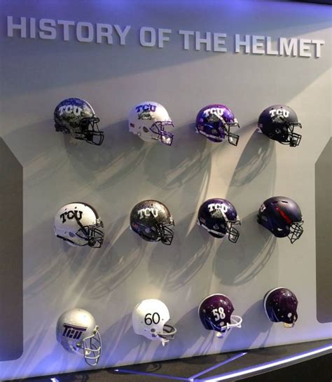 History of football helmet wall | Football helmets, College football ...