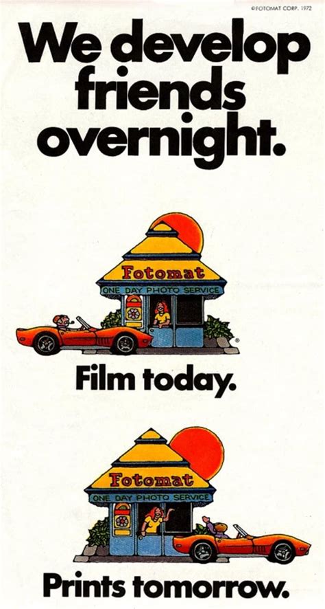 an advertisement for the film,'we develop friends overnight'with two cars parked in front of a ...